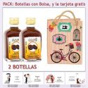 2 Botellitas de Licor de Café con bolsa vintage con bicicleta y tarjeta