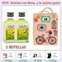 2 Botellitas de Licor de Melón con bolsa vintage con bicicleta y tarjeta