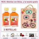 2 Botellitas de Pacharán con bolsa vintage con bicicleta y tarjeta