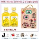 2 Botellitas de Ron Miel con bolsa vintage con bicicleta y tarjeta