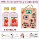 2 Botellitas de Ginebra de Fresa con bolsa vintage con bicicleta y tarjeta
