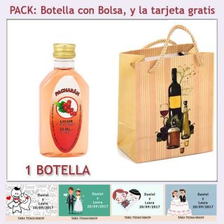 Botellita de Pacharán con bolsa “bodegón” y tarjeta