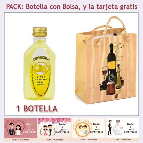 Botellita de Limoncielo con bolsa “bodegón” y tarjeta