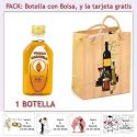 Botellita de Vodka Caramelo con bolsa “bodegón” y tarjeta