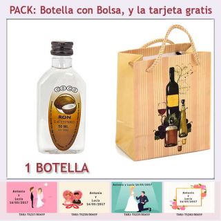 Botellita de Ron Coco con bolsa “bodegón” y tarjeta