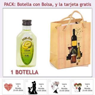Botellita de Licor de Melón con bolsa “bodegón” y tarjeta