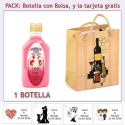 Botellita de Licor de Fresas con Nata con bolsa “bodegón” y tarjeta