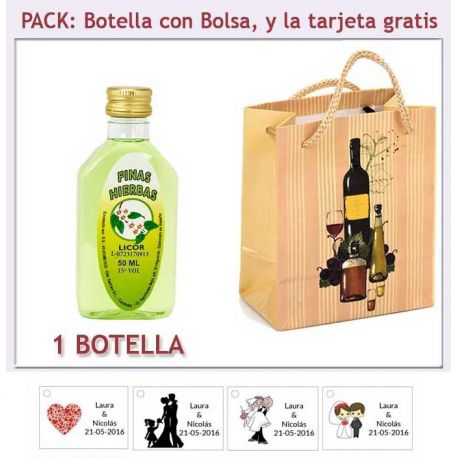Botellita de Licor de Finas Hierbas con bolsa “bodegón” y tarjeta