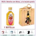 Botellita de Licor de Fresas con Chocolate con bolsa “bodegón” y tarjeta