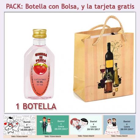 Botellita de Ginebra de Fresa con bolsa “bodegón” y tarjeta