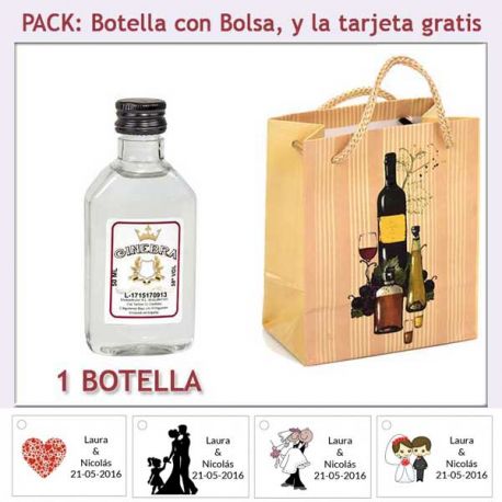 Botellita de Ginebra Blanca con bolsa “bodegón” y tarjeta