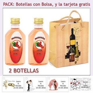 2 Botellitas de Pacharán con bolsa “bodegón” y tarjeta