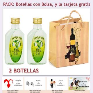 2 Botellitas de Ron Mojito con bolsa “bodegón” y tarjeta