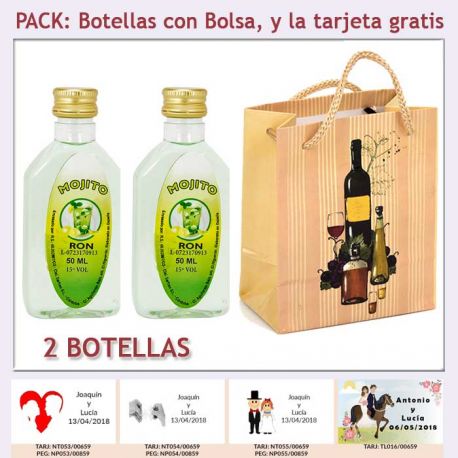 2 Botellitas de Ron Mojito con bolsa “bodegón” y tarjeta