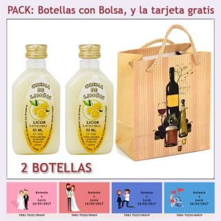 2 Botellitas de Licor de Crema de Limón con bolsa “bodegón” y tarjeta