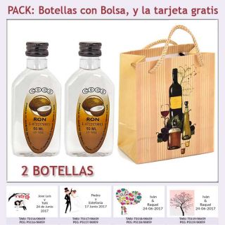 2 Botellitas de Ron Coco con bolsa “bodegón” y tarjeta