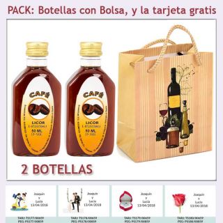 2 Botellitas de Licor de Café con bolsa “bodegón” y tarjeta