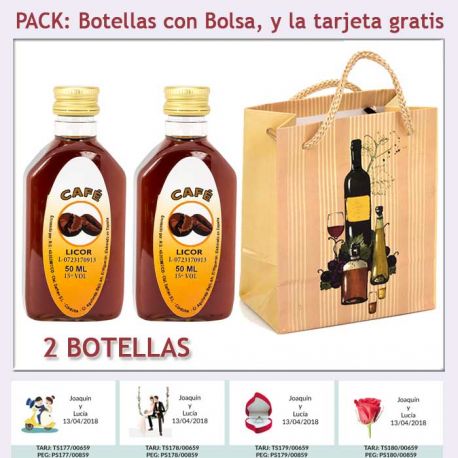 2 Botellitas de Licor de Café con bolsa “bodegón” y tarjeta
