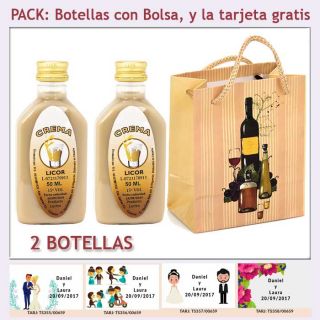 2 Botellitas de Licor Crema con bolsa “bodegón” y tarjeta