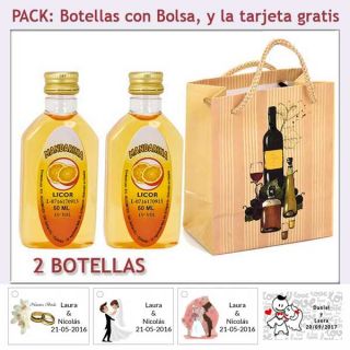 2 Botellitas de Licor de Mandarina con bolsa “bodegón” y tarjeta