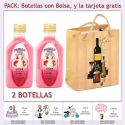 2 Botellitas de Licor de Fresas con Nata con bolsa “bodegón” y tarjeta