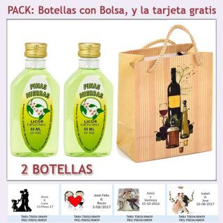 2 Botellitas de Licor de Finas Hierbas con bolsa “bodegón” y tarjeta
