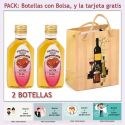 2 Botellitas de Licor de Fresas con Chocolate con bolsa “bodegón” y tarjeta