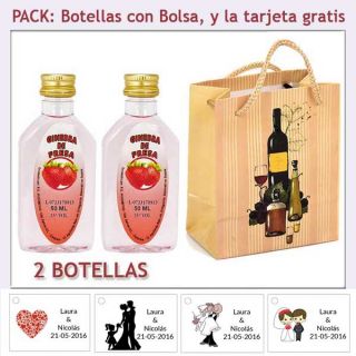 2 Botellitas de Ginebra de Fresa con bolsa “bodegón” y tarjeta