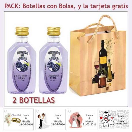 2 Botellitas de Ginebra de Mora con bolsa “bodegón” y tarjeta