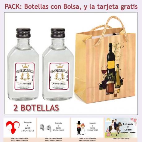 2 Botellitas de Ginebra Blanca con bolsa “bodegón” y tarjeta