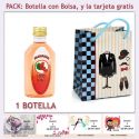 Botellita de Pacharán con bolsa “charlestón” y tarjeta