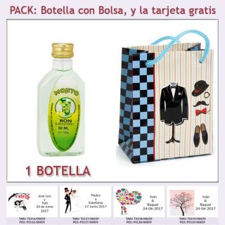 Botellita de Ron Mojito con bolsa “charlestón” y tarjeta
