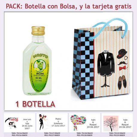 Botellita de Ron Mojito con bolsa “charlestón” y tarjeta