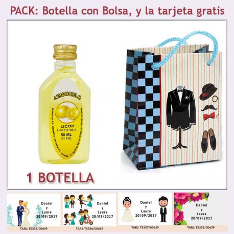 Botellita de Limoncielo con bolsa “charlestón” y tarjeta