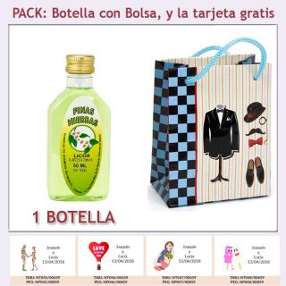 Botellita de Licor de Finas Hierbas con bolsa “charlestón” y tarjeta