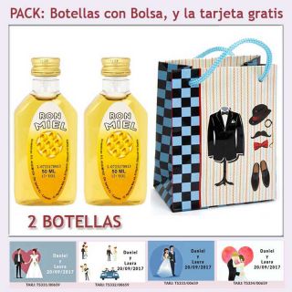 2 Botellitas de Ron Miel con bolsa “charlestón” y tarjeta