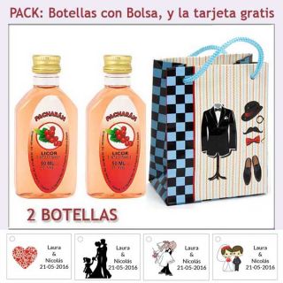 2 Botellitas de Pacharán con bolsa “charlestón” y tarjeta