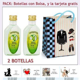 2 Botellitas de Ron Mojito con bolsa “charlestón” y tarjeta