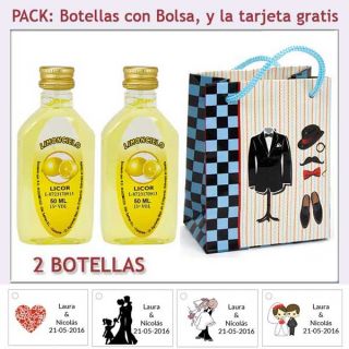 2 Botellitas de Limoncielo con bolsa “charlestón” y tarjeta
