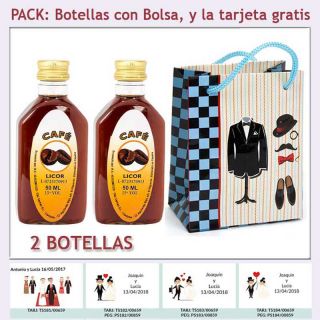 2 Botellitas de Licor de Café con bolsa “charlestón” y tarjeta