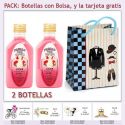 2 Botellitas de Licor de Fresas con Nata con bolsa “charlestón” y tarjeta