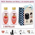 2 Botellitas de Ginebra de Fresa con bolsa “charlestón” y tarjeta