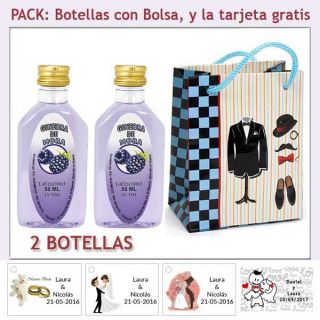 2 Botellitas de Ginebra de Mora con bolsa “charlestón” y tarjeta