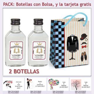 2 Botellitas de Ginebra Blanca con bolsa “charlestón” y tarjeta