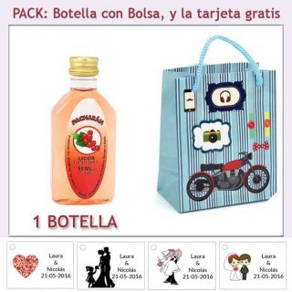 Botellita de Pacharán con bolsa “con moto roja” y tarjeta