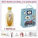 Botellita de Licor de Arroz con Leche con bolsa “con moto roja” y tarjeta