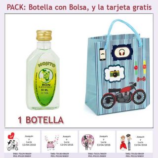 Botellita de Ron Mojito con bolsa “con moto roja” y tarjeta