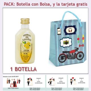 Botellita de Licor de Crema de Limón con bolsa “con moto roja” y tarjeta