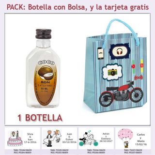 Botellita de Ron Coco con bolsa “con moto roja” y tarjeta