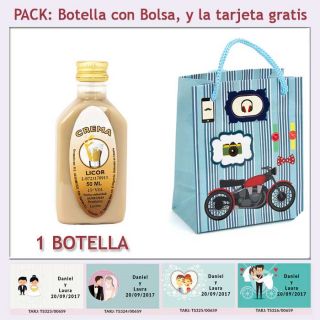 Botellita de Licor Crema con bolsa “con moto roja” y tarjeta